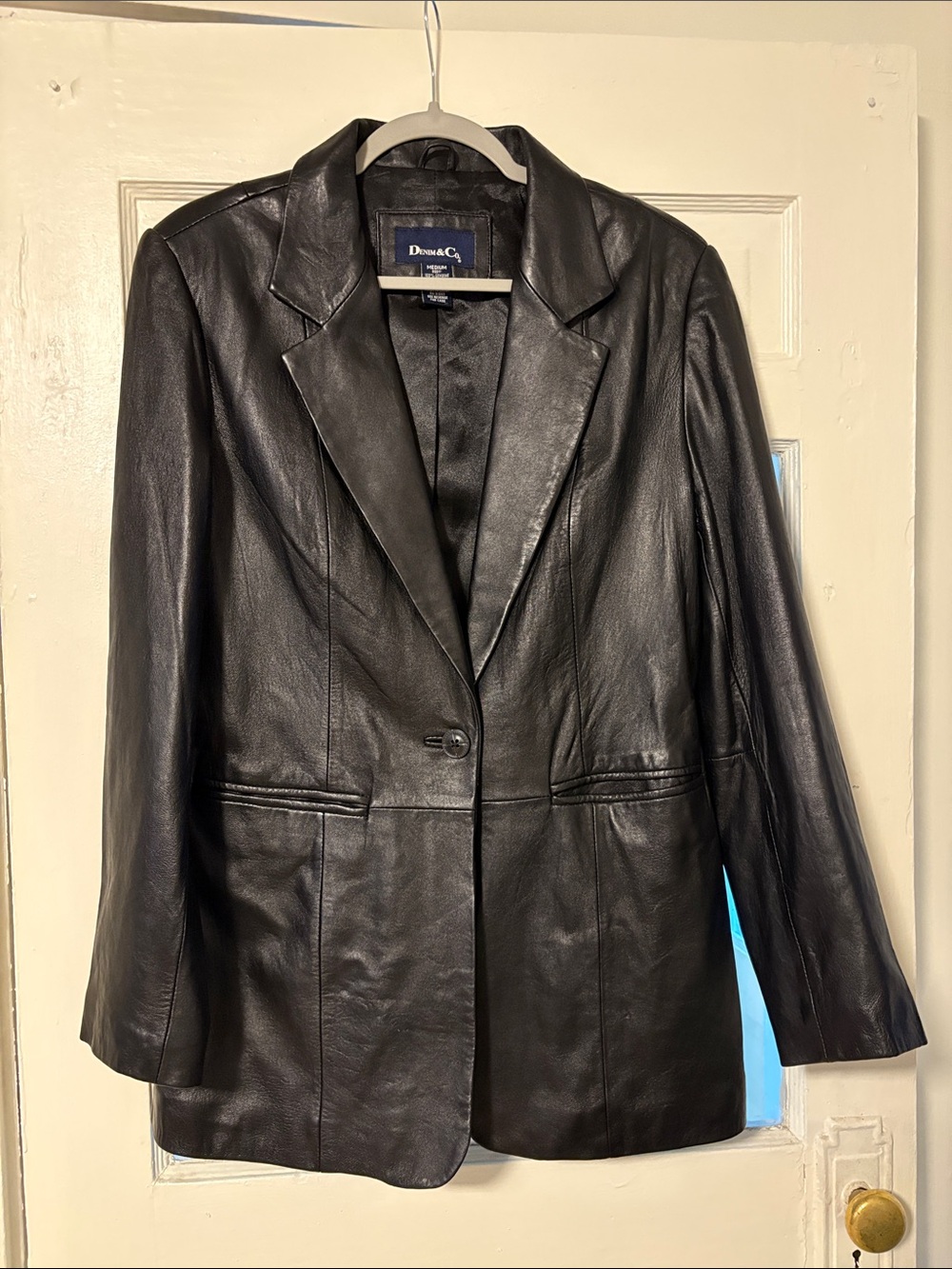 Denim&Co Black Single-Button Leather Blazer